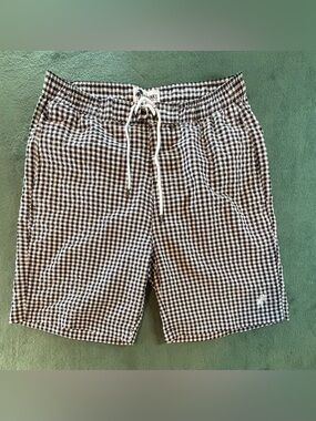 “Trunks” Black & White Gingham Men’s Swim Trunks, lined, Size: M (6529)